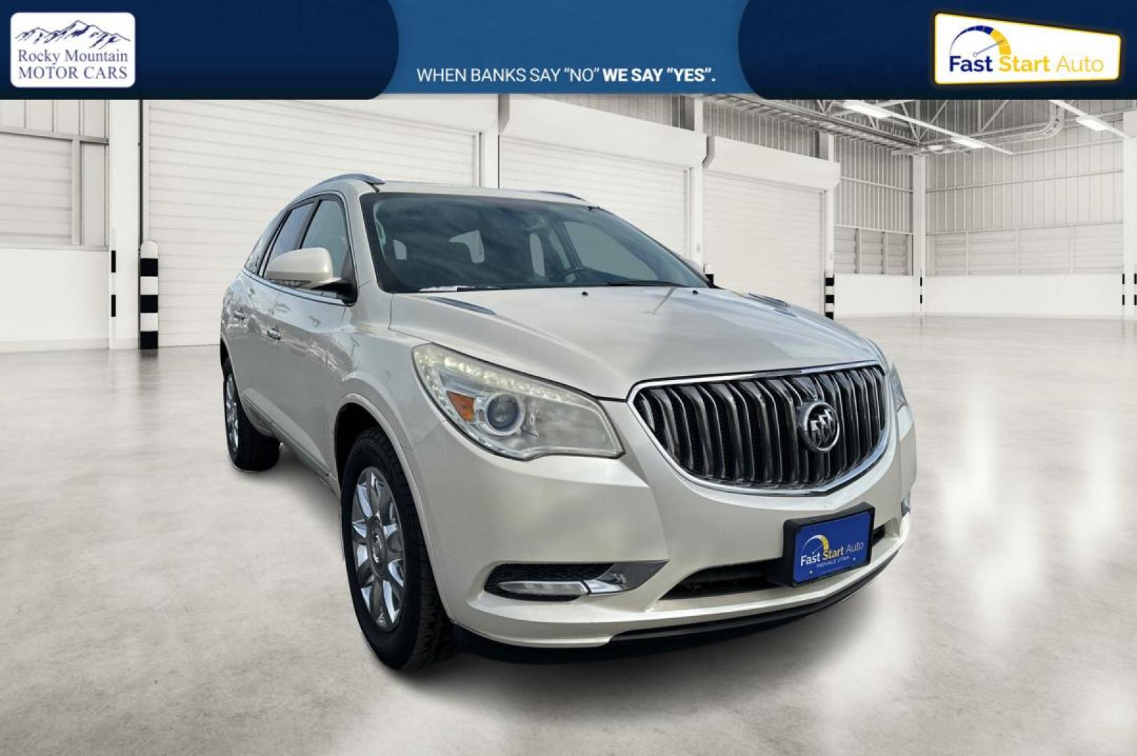 2014 White Buick Enclave Leather FWD (5GAKRBKD2EJ) with an 3.6L V6 DOHC 24V engine, 6-Speed Automatic Overdrive transmission, located at 7755 State Street, Midvale, UT, 84047, (801) 753-9063, 40.610329, -111.892159 - Photo#0