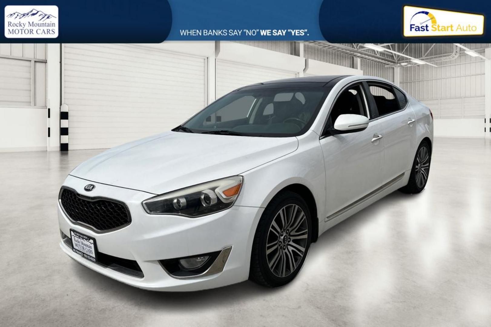 2014 White Kia Cadenza Sedan (KNALN4D78E5) with an 3.3L V6 DOHC 24V engine, 6-Speed Automatic transmission, located at 767 S State Road, Pleasant Grove, UT, 84062, (801) 785-1058, 40.354839, -111.736687 - Photo#8