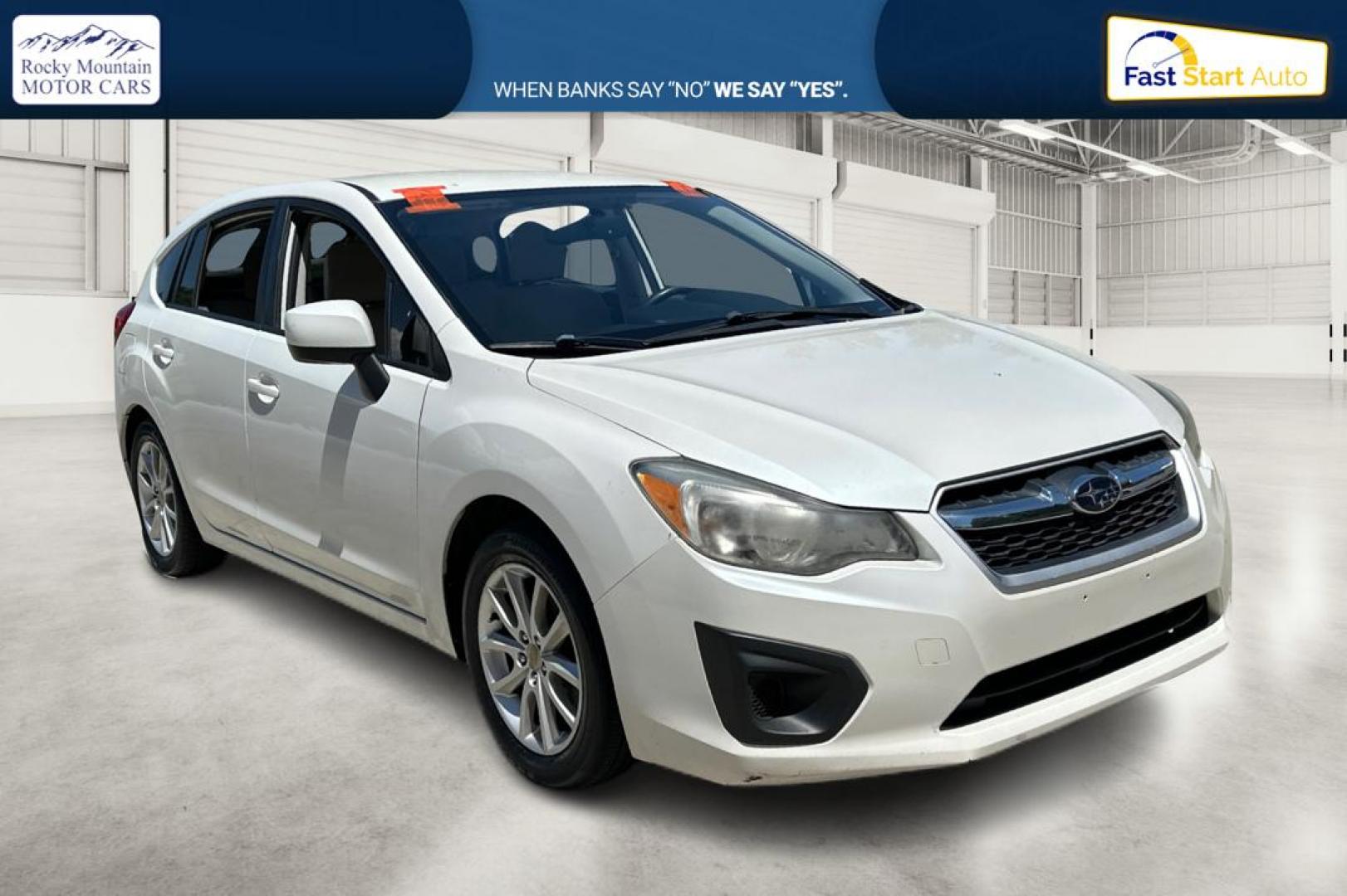 2014 White Subaru Impreza 2.0i Premium 5-Door w/All Weather Package (JF1GPAC66EH) with an 2.0L H4 DOHC 16V engine, Continuously Variable Transmission transmission, located at 767 S State Road, Pleasant Grove, UT, 84062, (801) 785-1058, 40.354839, -111.736687 - Photo#0