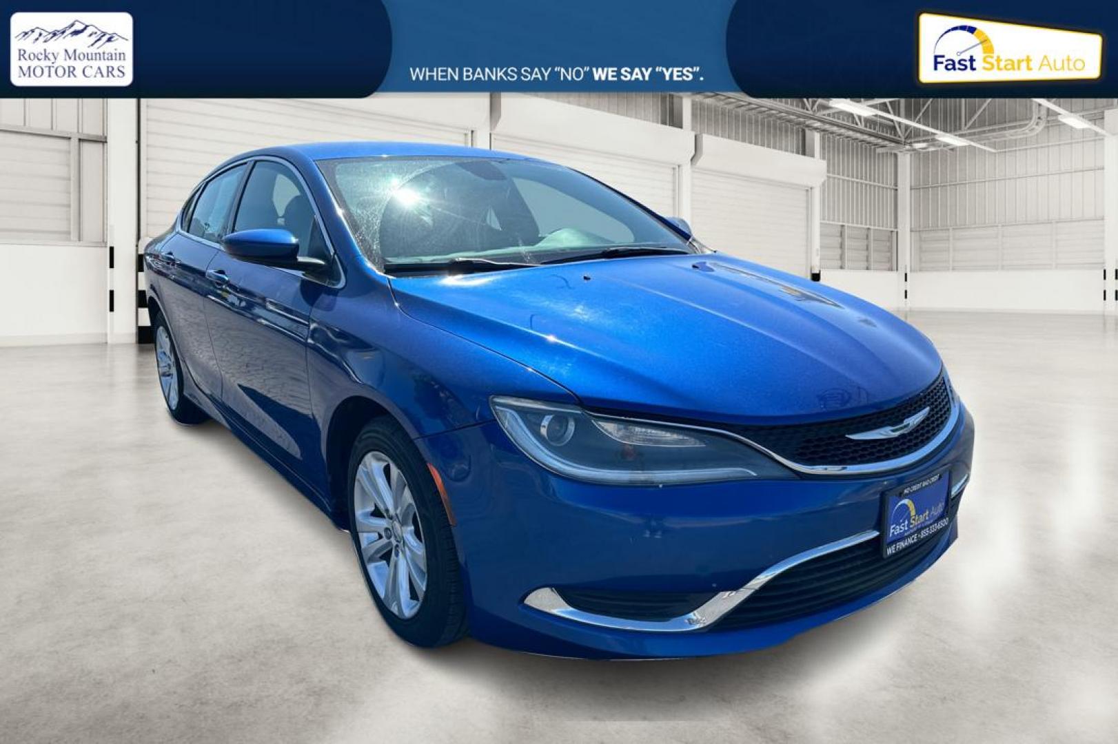 2015 Blue Chrysler 200 Limited (1C3CCCAB5FN) with an 2.4L L4 DOHC 16V engine, 9-Speed Automatic transmission, located at 7755 State Street, Midvale, UT, 84047, (801) 753-9063, 40.610329, -111.892159 - Photo#0