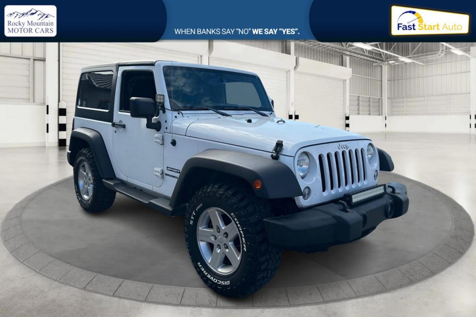 2015 White Jeep Wrangler Sport 4WD (1C4AJWAG2FL) with an 3.6L V6 DOHC 24V FFV engine, Automatic, 5-Spd transmission, located at 767 S State Road, Pleasant Grove, UT, 84062, (801) 785-1058, 40.354839, -111.736687 - Photo#0