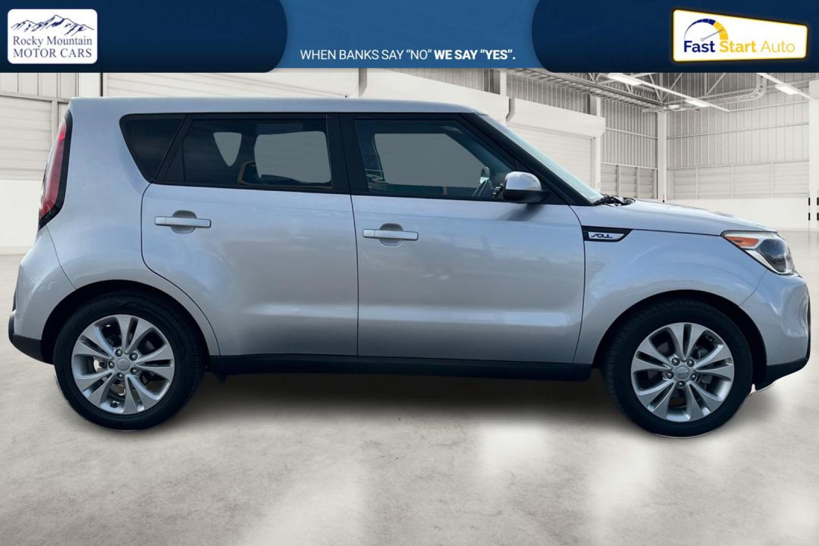 2015 Silver Kia Soul + (KNDJP3A58F7) with an 2.0L L4 DOHC 16V engine, 6-Speed Automatic transmission, located at 7755 State Street, Midvale, UT, 84047, (801) 753-9063, 40.610329, -111.892159 - Photo#1