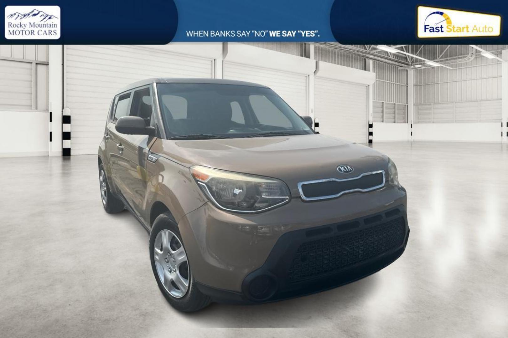 2015 Tan Kia Soul Base (KNDJN2A28F7) with an 1.6L L4 DOHC 16V engine, Manual, 6-Spd transmission, located at 7755 State Street, Midvale, UT, 84047, (801) 753-9063, 40.610329, -111.892159 - Photo#0